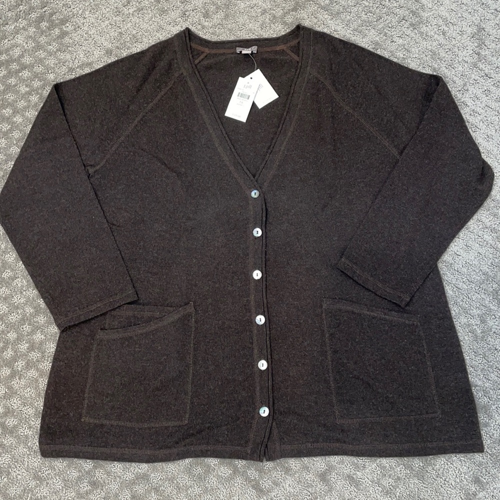 J Jill NWT cashmere chocolate brown cardigan sweater 1x